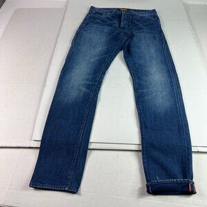 Super Dry Jean Men 31x32* Loose Taper Biker Dark Blue Cotton Denim Tag 30x32